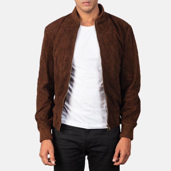 Men's Shane Mocha Suede Leather Bomber Jacket