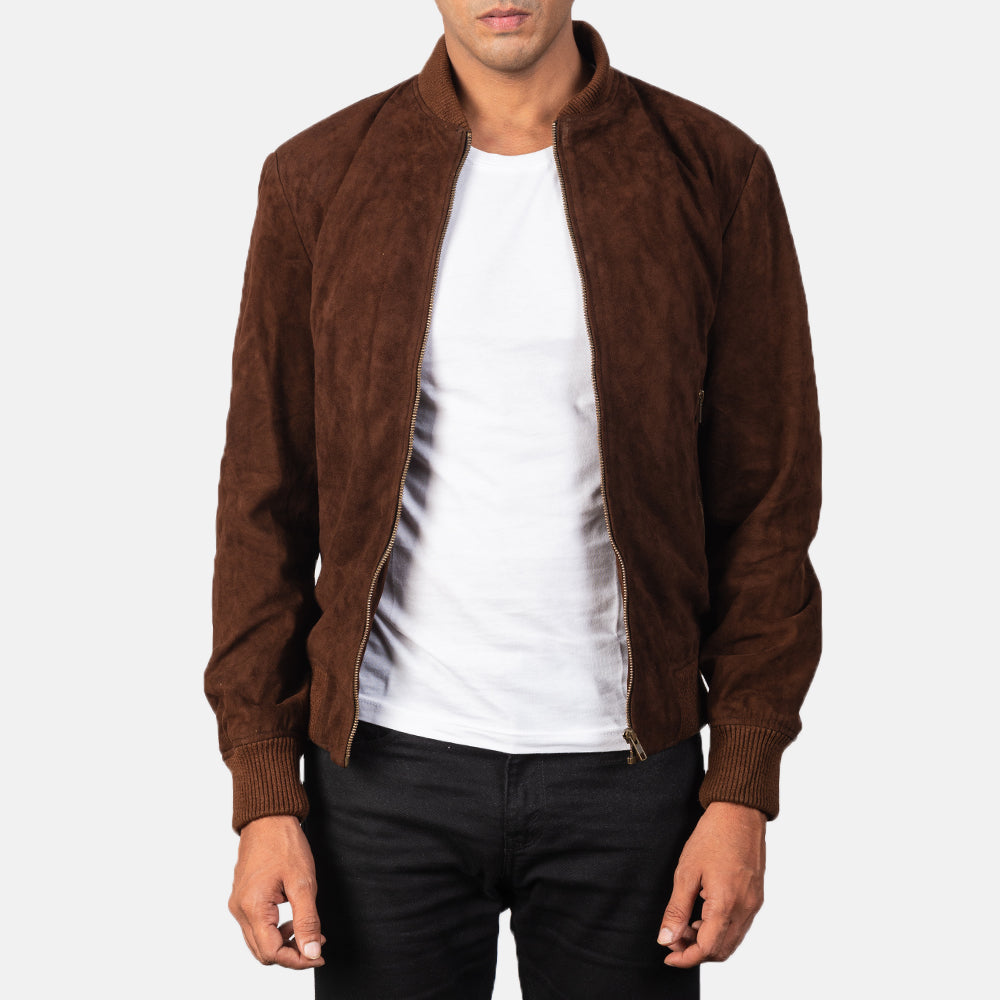 Men's Shane Mocha Suede Leather Bomber Jacket