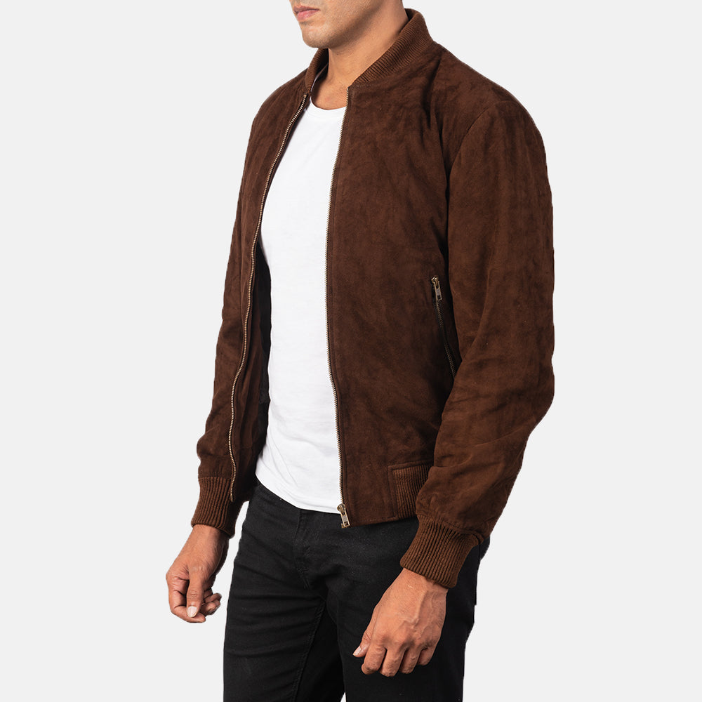 Men's Shane Mocha Suede Leather Bomber Jacket
