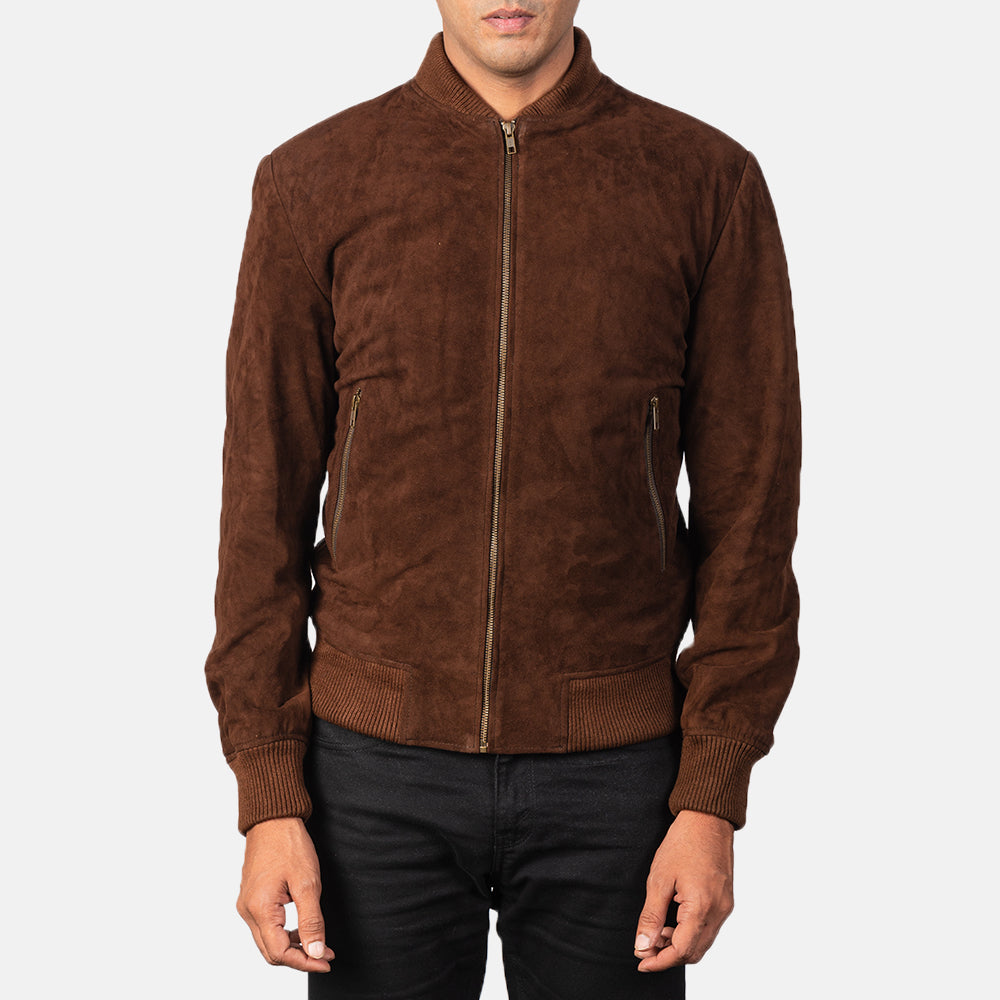 Men's Shane Mocha Suede Leather Bomber Jacket