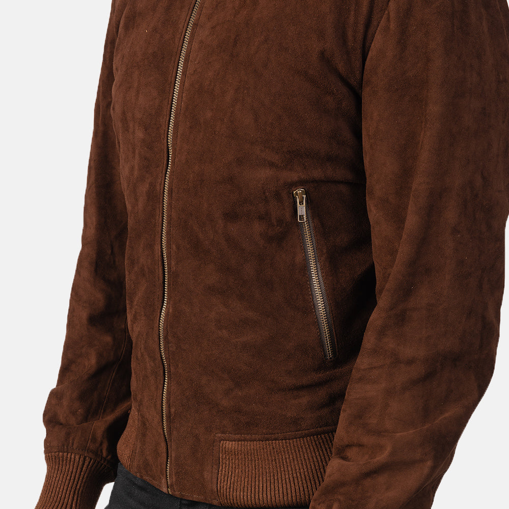Men's Shane Mocha Suede Leather Bomber Jacket