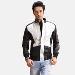 Men's Spade Silver Black Leather Bomber Jacket