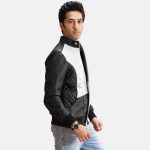 Men's Spade Silver Black Leather Bomber Jacket