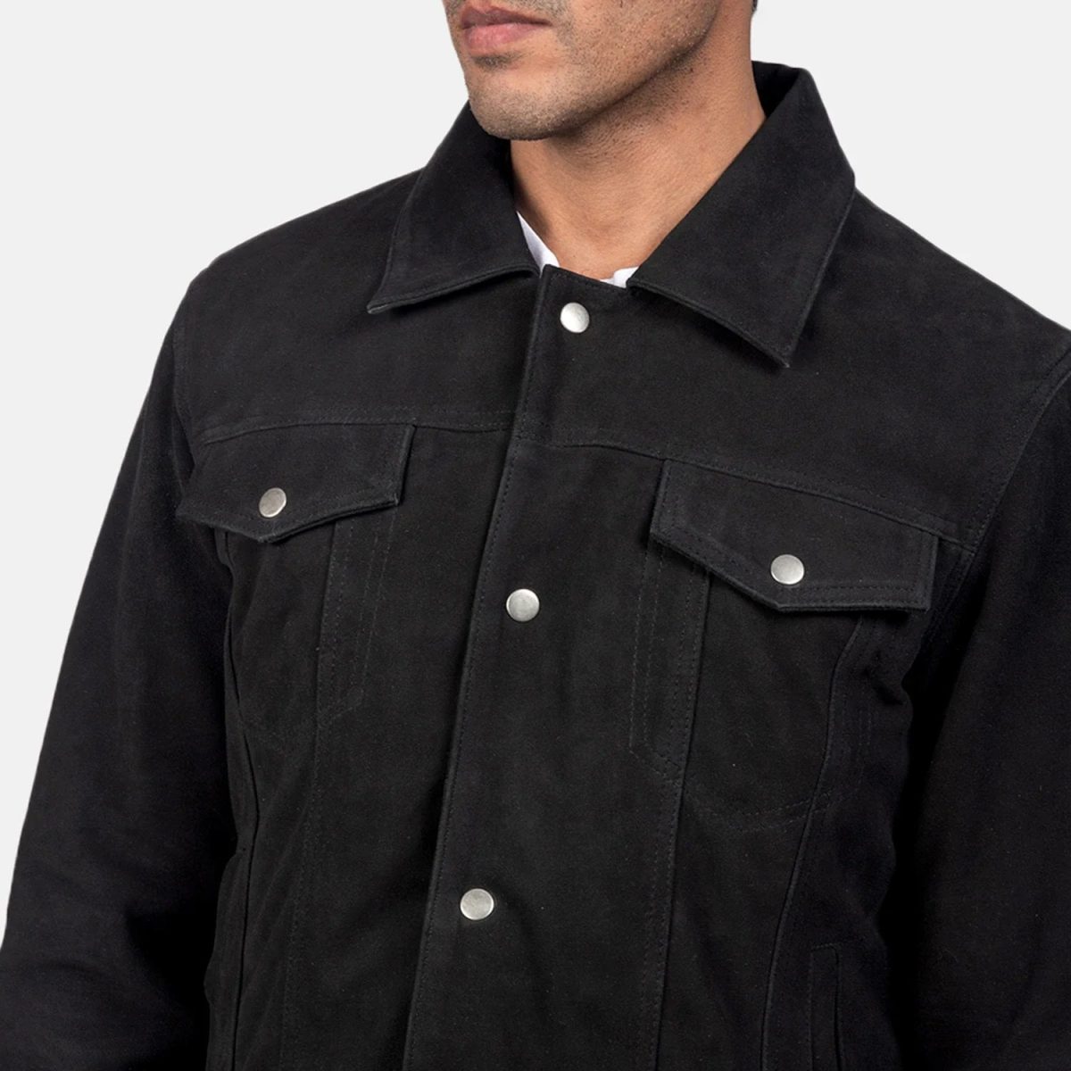 Men's Stallon Black Suede Leather Trucker Jacket