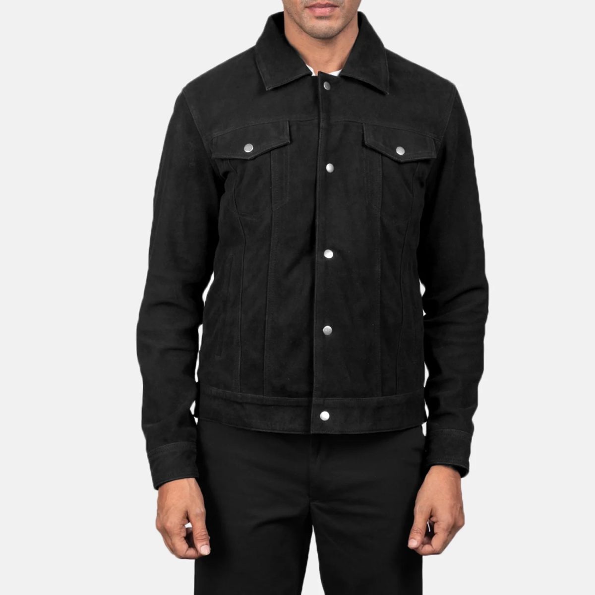 Men's Stallon Black Suede Leather Trucker Jacket