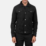 Men's Stallon Black Suede Leather Trucker Jacket