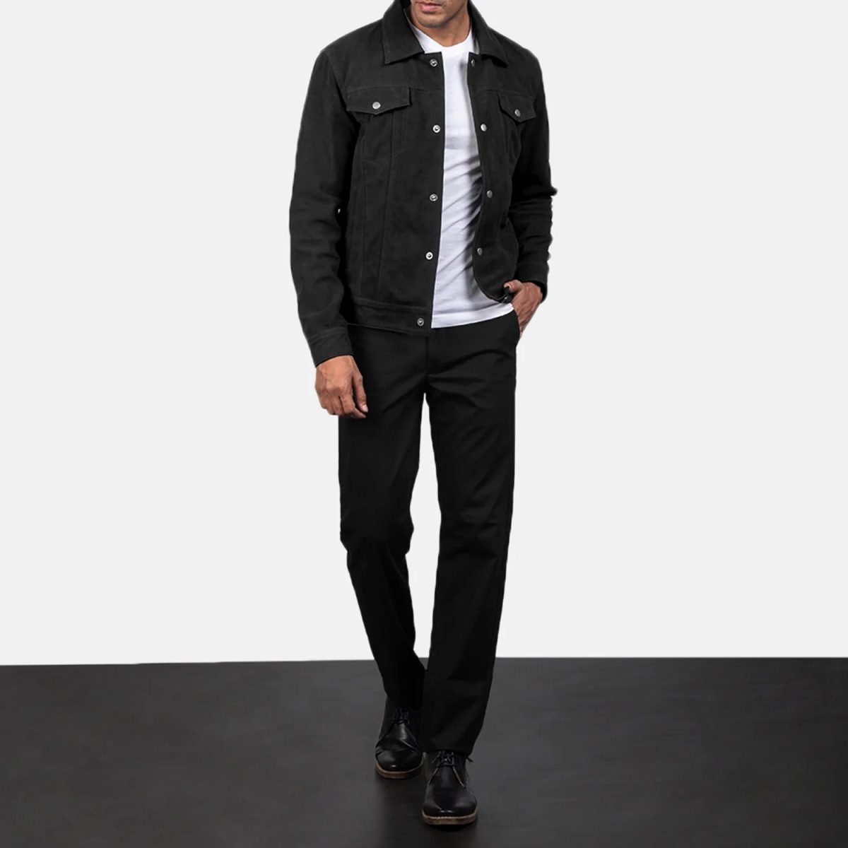 Men's Stallon Black Suede Leather Trucker Jacket