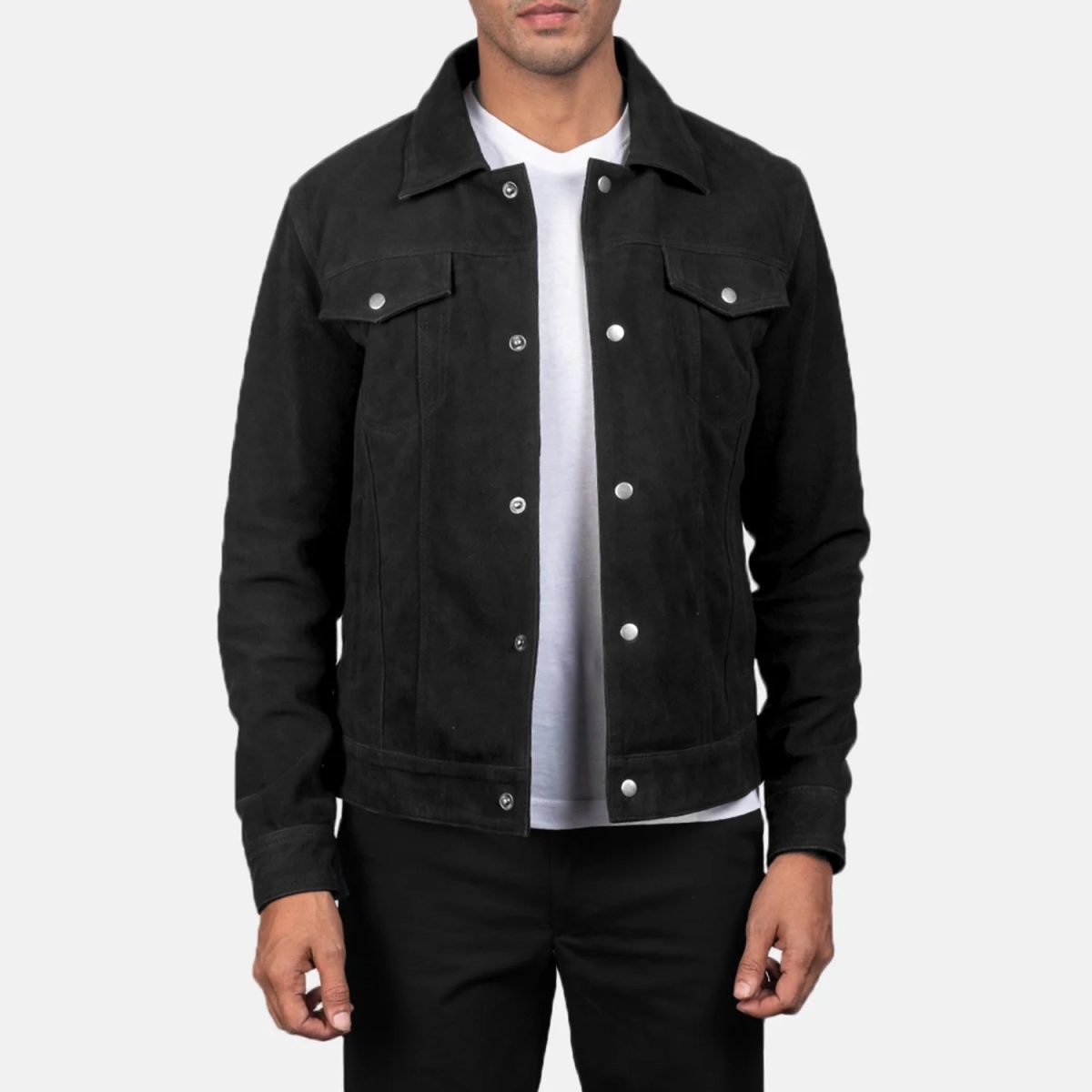 Men's Stallon Black Suede Leather Trucker Jacket
