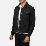 Men's Stallon Black Suede Leather Trucker Jacket