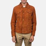 Men's Stallon Brown Suede Leather Trucker Jacket