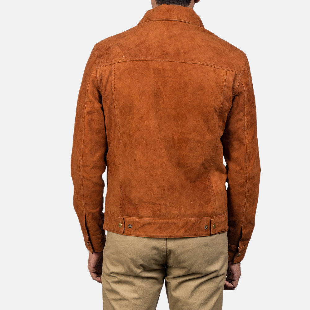 Men's Stallon Brown Suede Leather Trucker Jacket