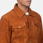 Men's Stallon Brown Suede Leather Trucker Jacket