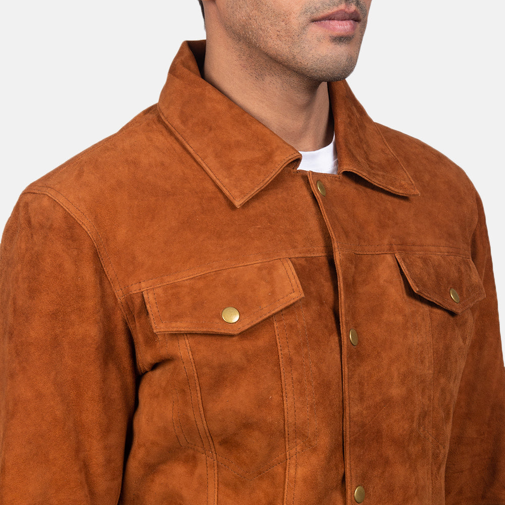 Men's Stallon Brown Suede Leather Trucker Jacket
