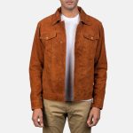 Men's Stallon Brown Suede Leather Trucker Jacket