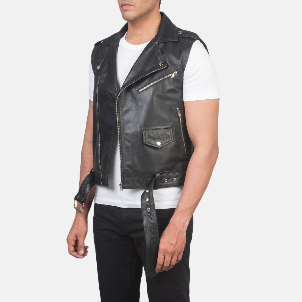 Men's Sullivan Black Leather Biker Vest