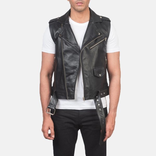 Men's Sullivan Black Leather Biker Vest