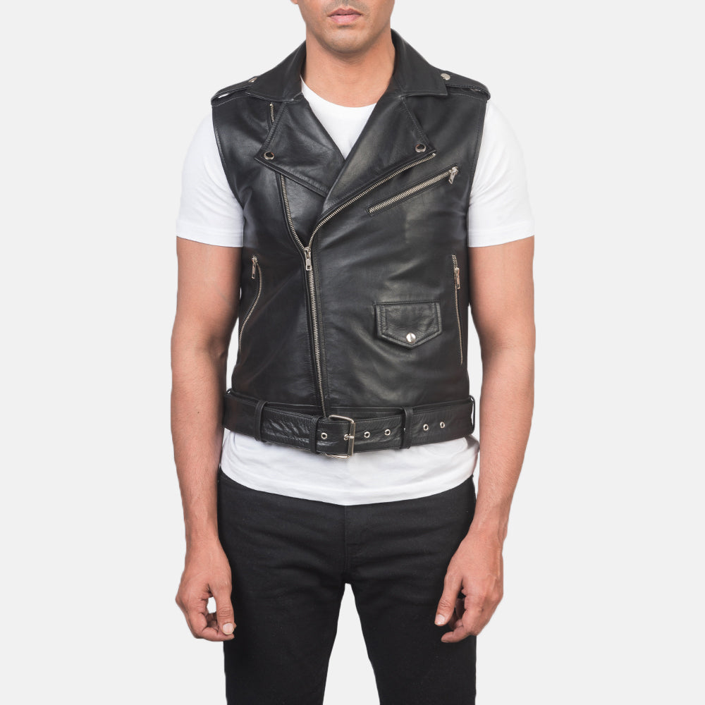 Men's Sullivan Black Leather Biker Vest