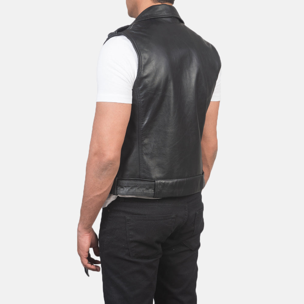 Men's Sullivan Black Leather Biker Vest