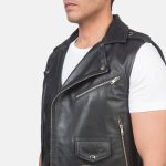 Men's Sullivan Black Leather Biker Vest