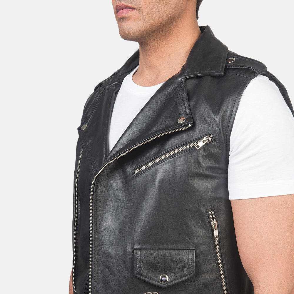 Men's Sullivan Black Leather Biker Vest