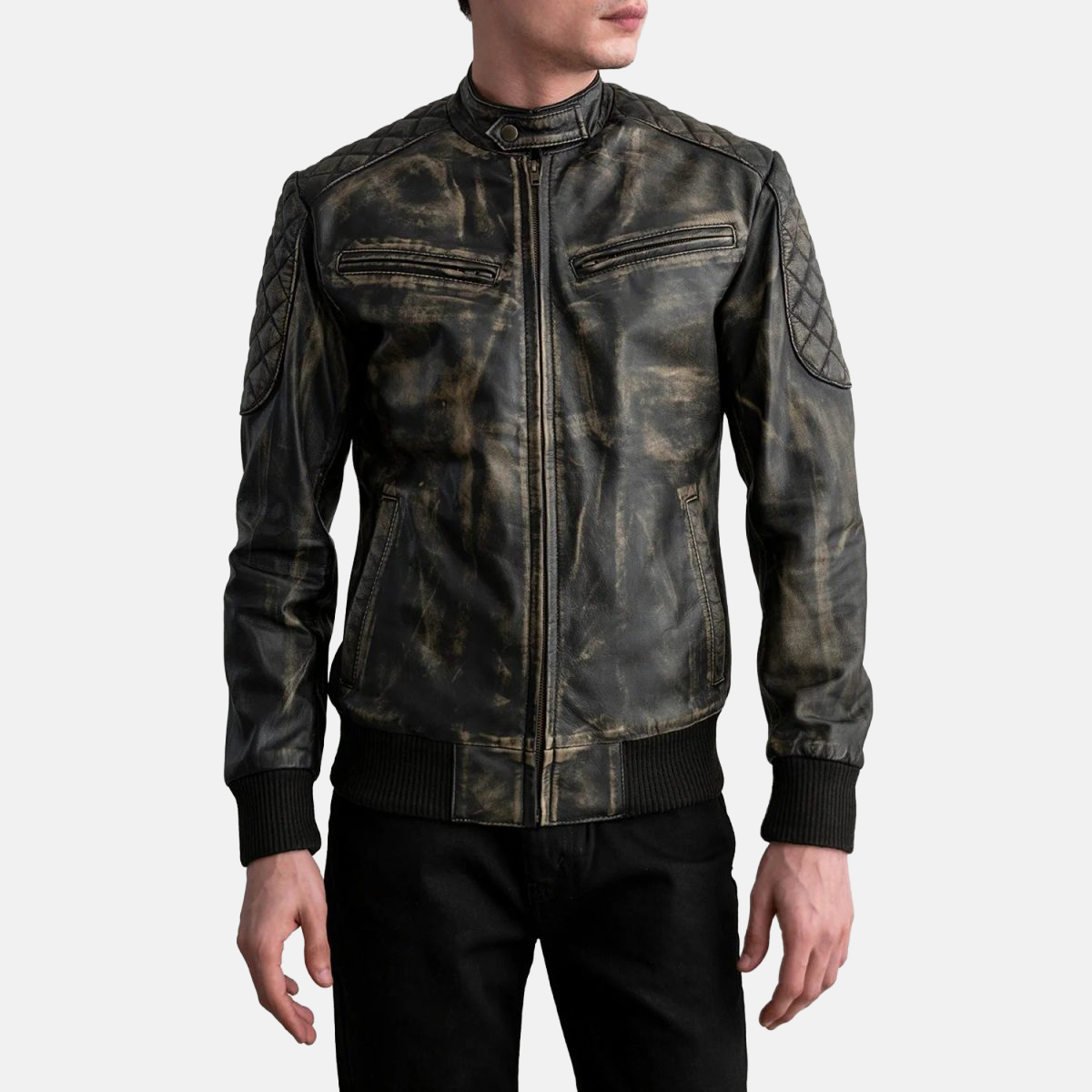 Men's Sven Distressed Brown Leather Bomber Jacket