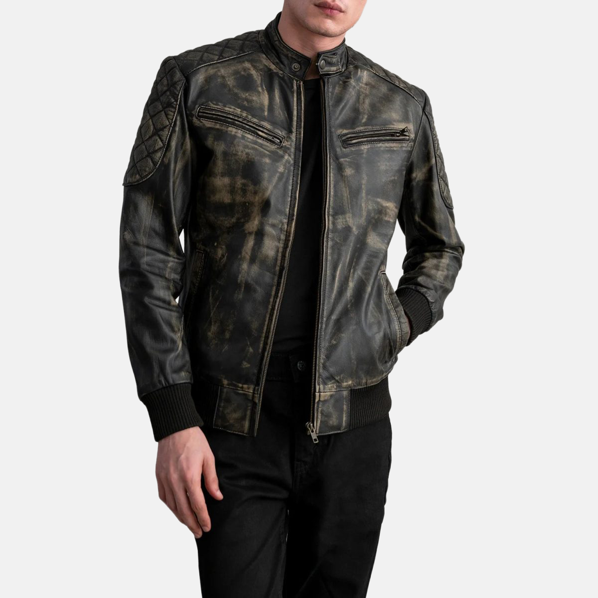 Men's Sven Distressed Brown Leather Bomber Jacket