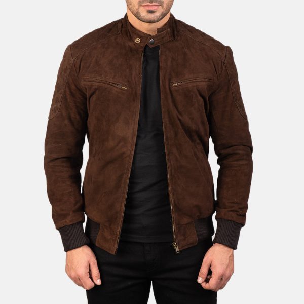 Men's Sven Mocha Suede Leather Bomber Jacket