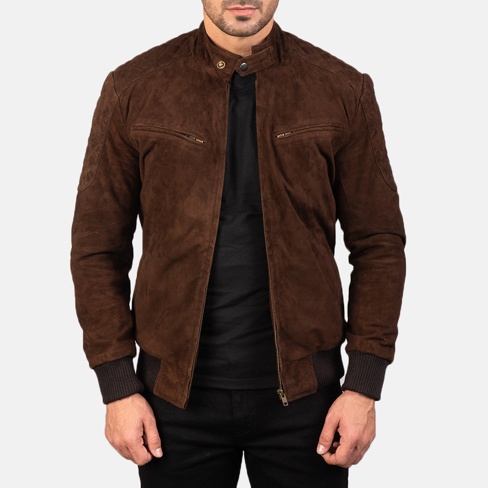 Men's Sven Mocha Suede Leather Bomber Jacket