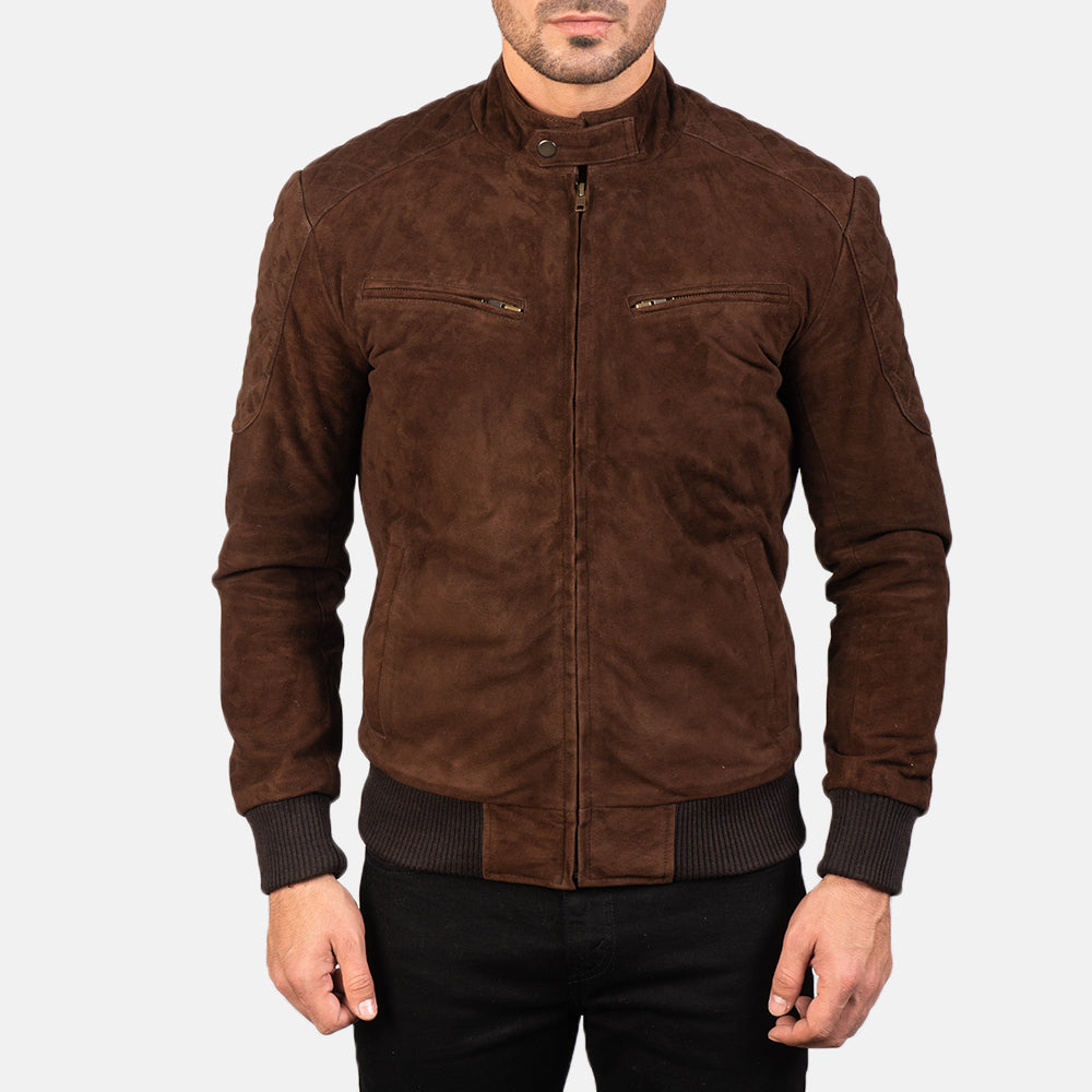 Men's Sven Mocha Suede Leather Bomber Jacket