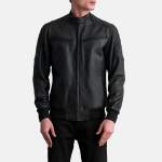 Men's Sven Tumbled Black Leather Bomber Jacket