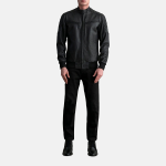 Men's Sven Tumbled Black Leather Bomber Jacket