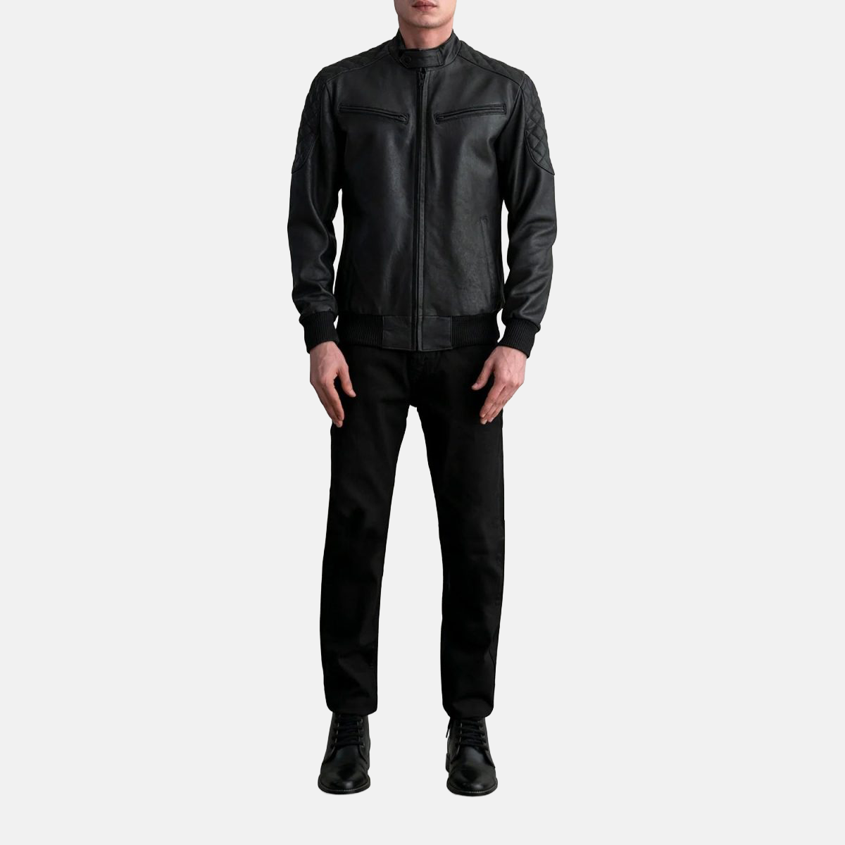 Men's Sven Tumbled Black Leather Bomber Jacket