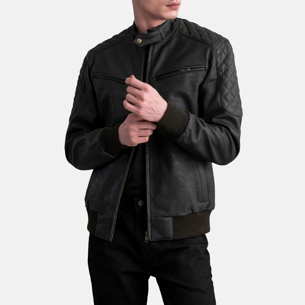 Men's Sven Tumbled Black Leather Bomber Jacket