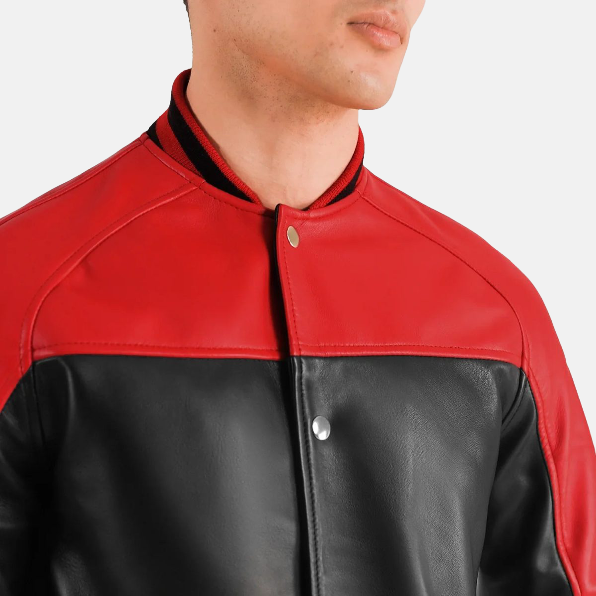 Men's Terrance Black & Red Leather Varsity Bomber Jacket