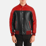 Men's Terrance Black & Red Leather Varsity Bomber Jacket