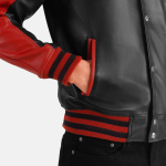 Men's Terrance Black & Red Leather Varsity Bomber Jacket