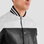Men's Terrance Black & White Leather Varsity Bomber Jacket