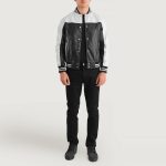 Men's Terrance Black & White Leather Varsity Bomber Jacket