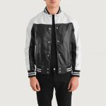 Men's Terrance Black & White Leather Varsity Bomber Jacket