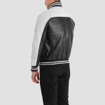 Men's Terrance Black & White Leather Varsity Bomber Jacket