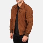 Men's Tomchi Tan Brown Suede Leather Bomber Jacket