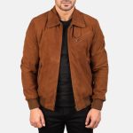 Men's Tomchi Tan Brown Suede Leather Bomber Jacket