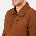 Men's Tomchi Tan Brown Suede Leather Bomber Jacket