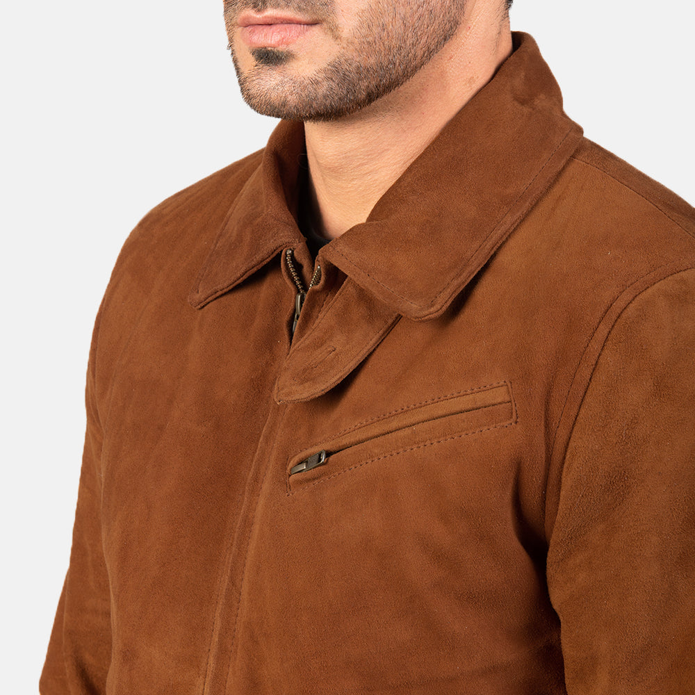 Men's Tomchi Tan Brown Suede Leather Bomber Jacket