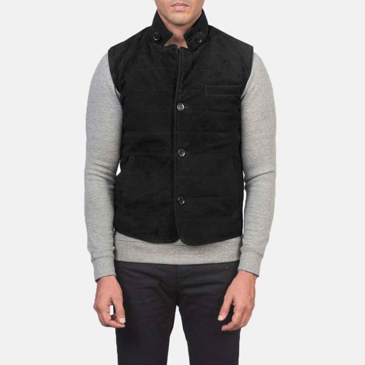 Men's Tony Black Suede Leather Vest