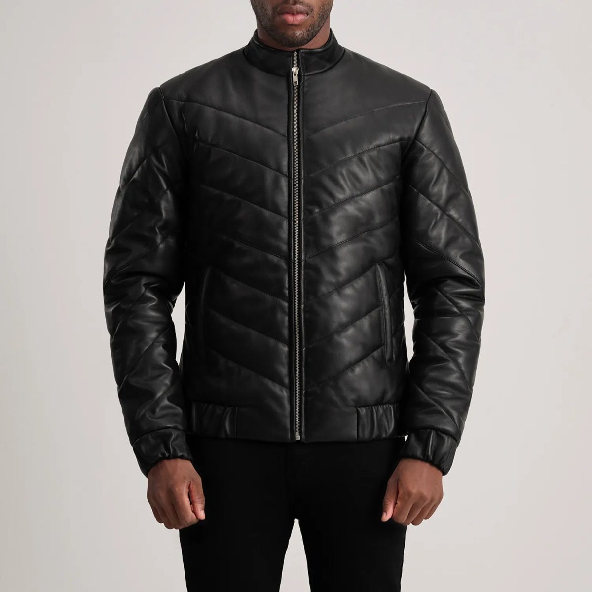 Men's Travis Black Leather Puffer Jacket