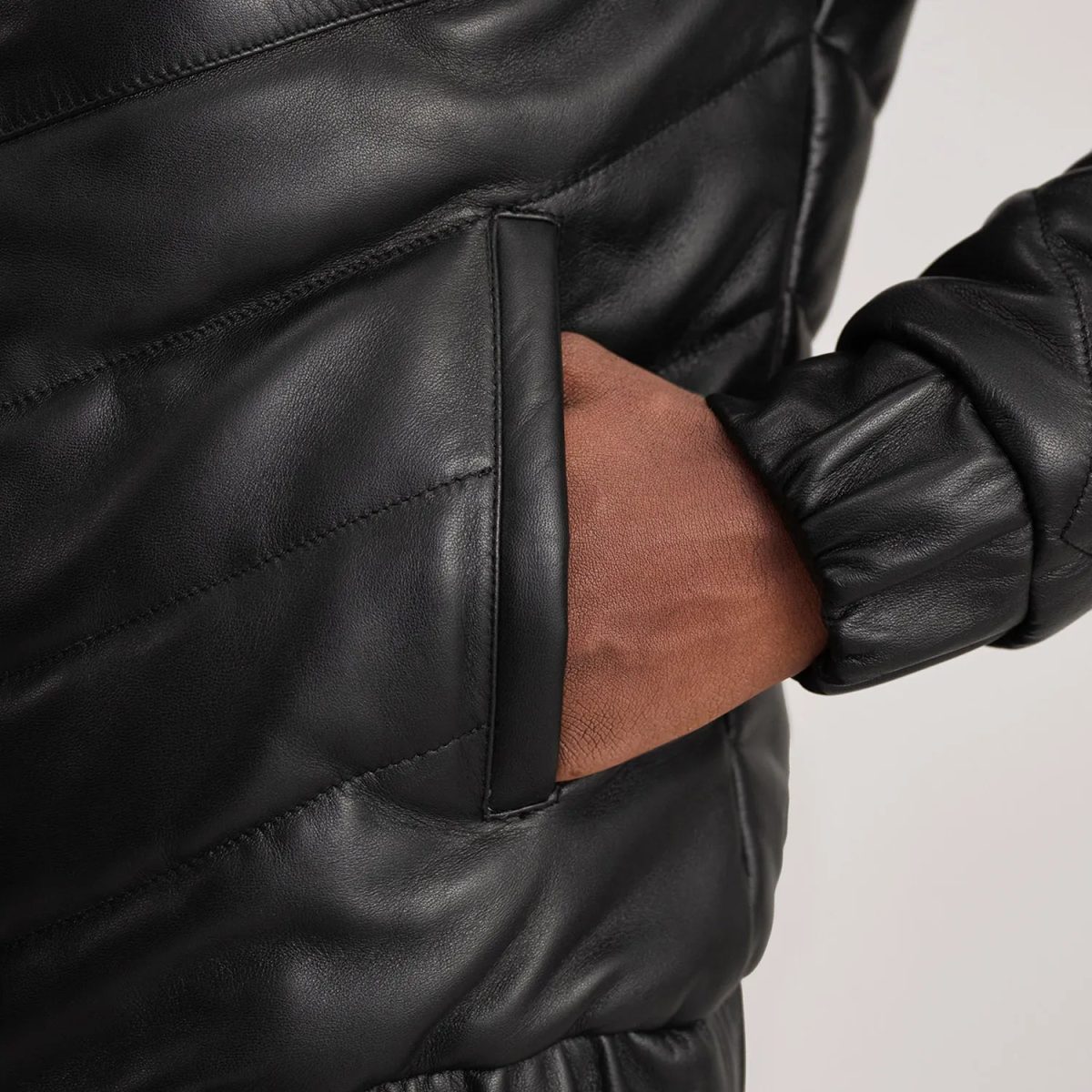 Men's Travis Black Leather Puffer Jacket