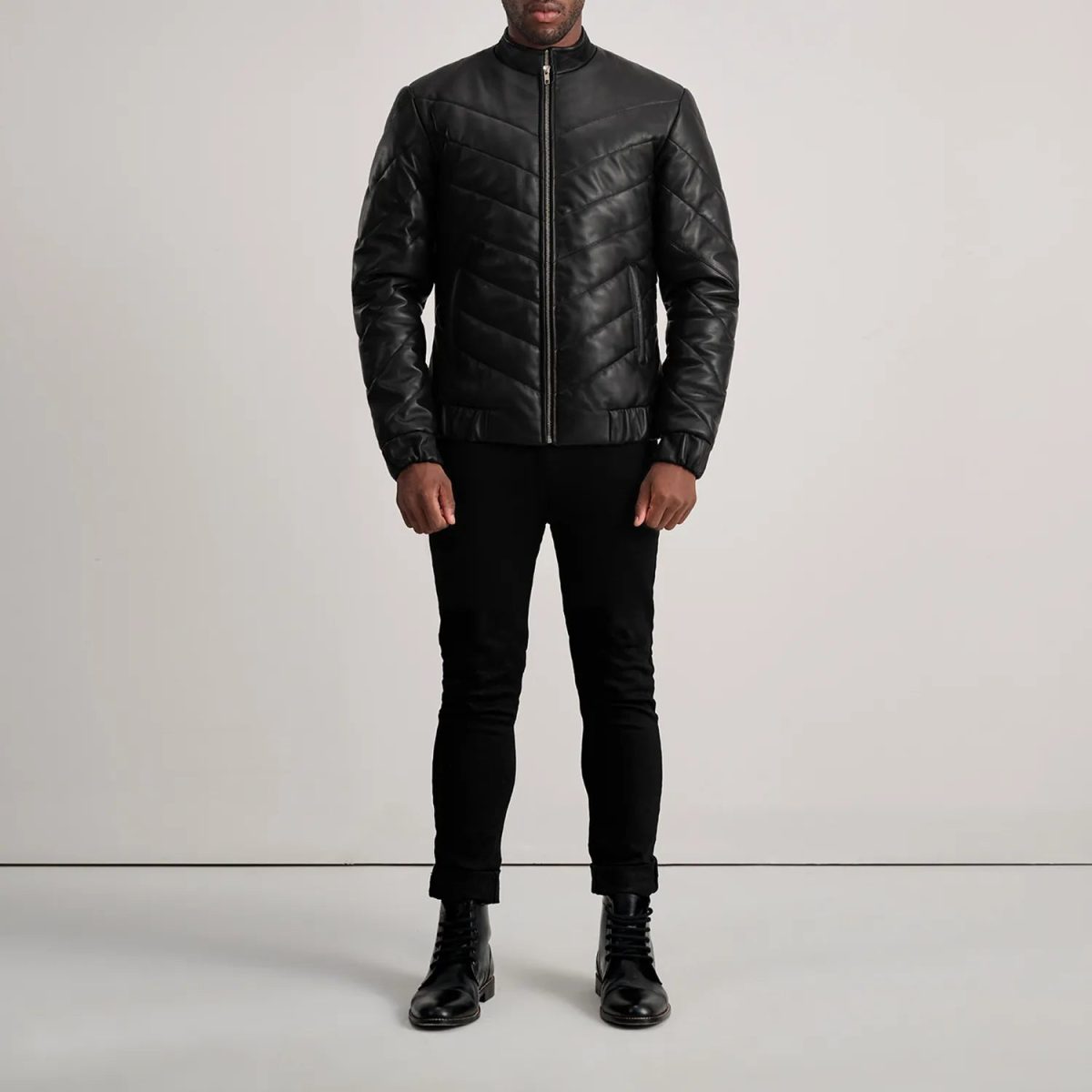 Men's Travis Black Leather Puffer Jacket