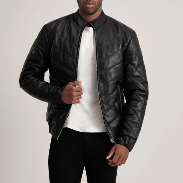 Men's Travis Black Leather Puffer Jacket