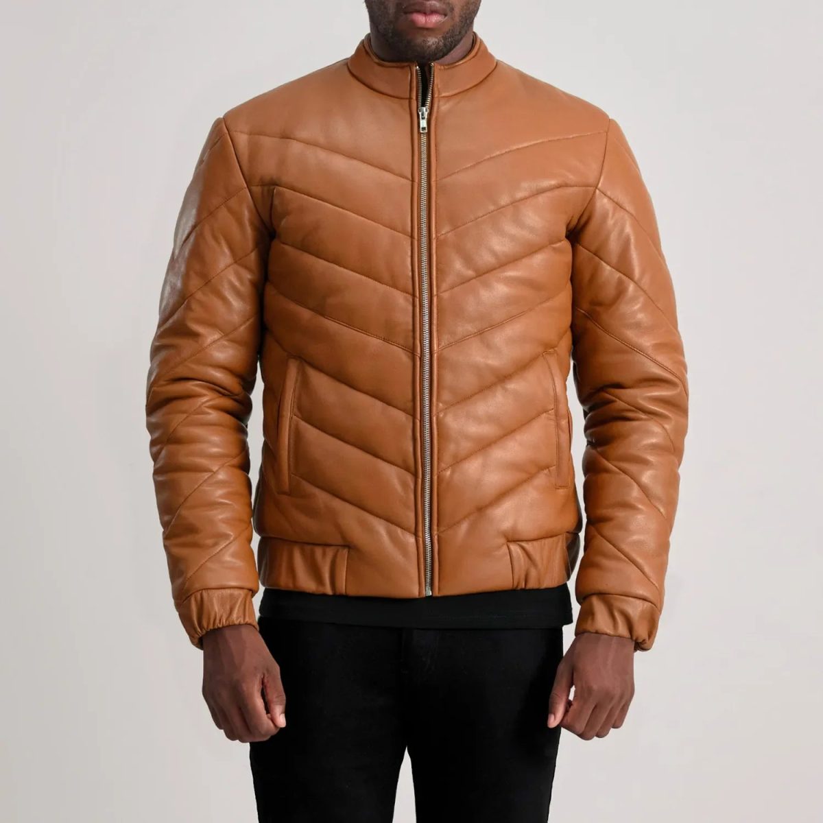 Men's Travis Tan Leather Puffer Jacket